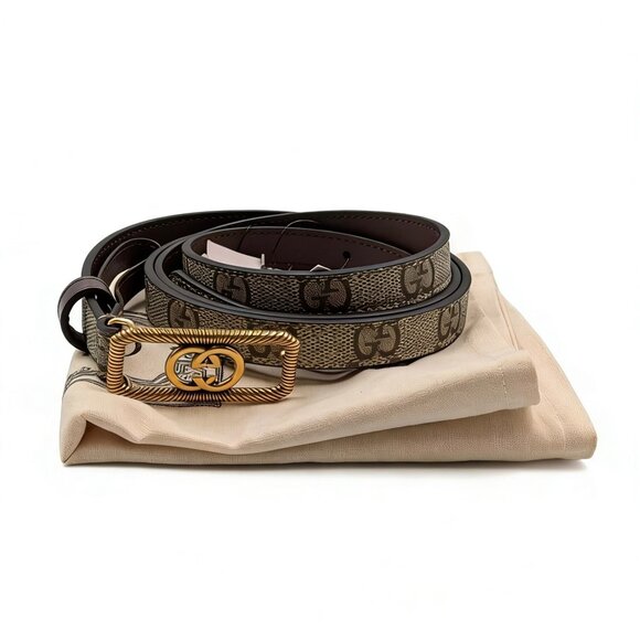 Gucci Women’s Interlocking G Buckle Thin Belt Beige Ebony110cm 751556